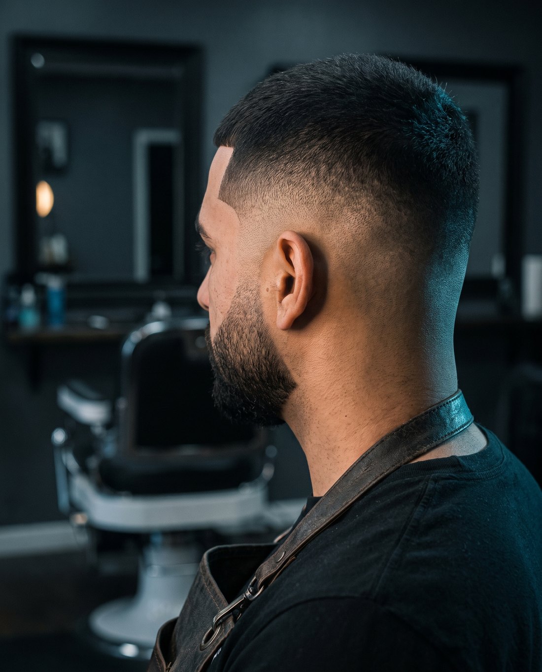 Fertiger Fade mit ausrasierter Kontur und konturiertem Bart, Amir Barbershop Köln