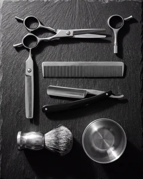 Scheren, Kamm, Rasiermesser und Rasierpinsel des Amir Barbershop in Köln
